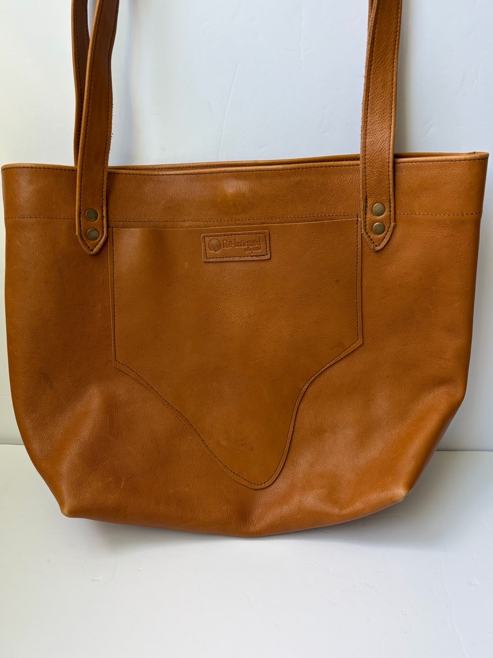 Re-Imagined by Luna Handcrafted Genuine Leather Tote Bag Tan Cognac Upcycled